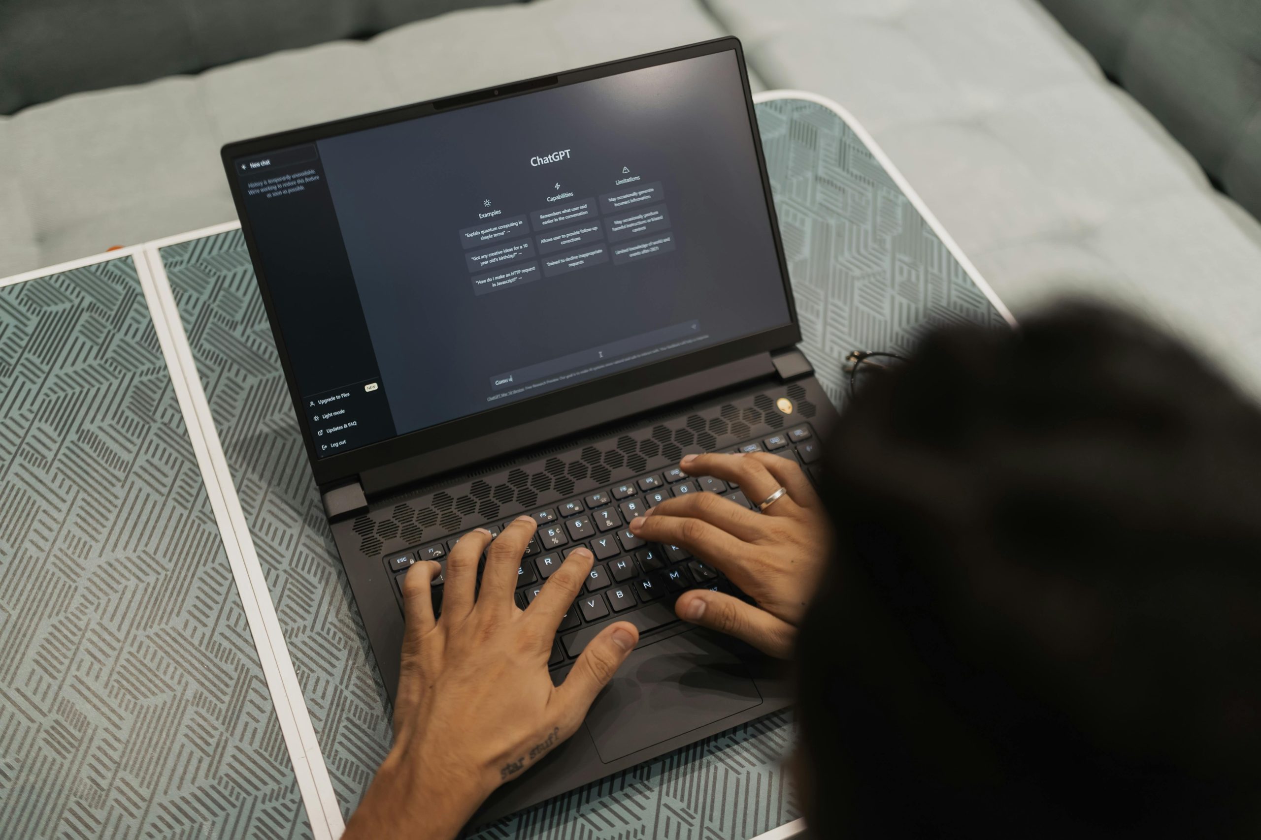 Digital Dawn - Women typing on laptop into chat gpt